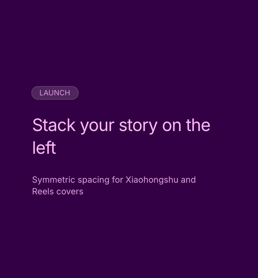 Left Stack Cover template preview for Left-aligned badge, title, and subtitle stacked in the vertical center of the canvas