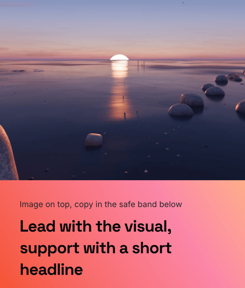 Image Hero Cover template preview for Visual-first vertical covers with text below the hero image